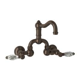 Wall Mount Bridge Lavatory Faucet with Crystal Levers Pop-Up and Column Spout in Tuscan Brass