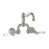Wall Mount Bridge Lavatory Faucet with Porcelain Levers Pop-Up and Column Spout in Polished Nickel