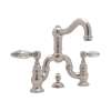 Deck Mount Bridge Lavatory Faucet with Crystal Levers Pop-Up and Column Spout in Satin Nickel