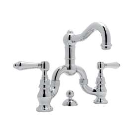Deck Mount Bridge Lavatory Faucet with Metal Levers Pop-Up and Column Spout