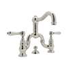 Deck Mount Bridge Lavatory Faucet with Metal Levers Pop-Up and Column Spout in Polished Nickel