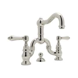 Deck Mount Bridge Lavatory Faucet with Metal Levers Pop-Up and Column Spout in Polished Nickel