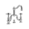 Deck Mount Bridge Lavatory Faucet with Cross Handles Pop-Up and Column Spout in Polished Chrome