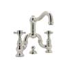 Deck Mount Bridge Lavatory Faucet with Cross Handles Pop-Up and Column Spout in Polished Nickel