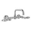 Wall Mount Bridge Lavatory Faucet with Crystal Levers and High Swinging Spout in Polished Chrome