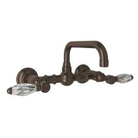 Wall Mount Bridge Lavatory Faucet with Crystal Levers and High Swinging Spout in Tuscan Brass