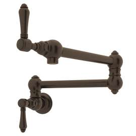 Wall Mount Swing Arm Pot Filler With Metal Lever Handle In Tuscan Brass