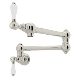 Wall Mount Swing Arm Pot Filler With Porcelain Lever Handle In Polished Nickel