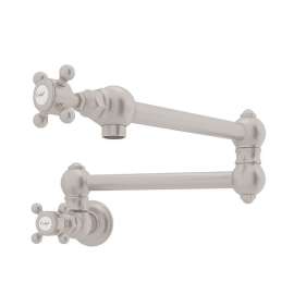 Wall Mount Swing Arm Pot Filler With Cross Handle In Satin Nickel