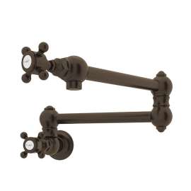 Wall Mount Swing Arm Pot Filler With Cross Handle In Tuscan Brass