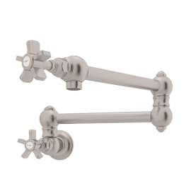 Wall Mount Swing Arm Pot Filler With Five Spoke Handle In Satin Nickel