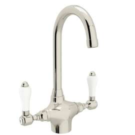 C-Spout Bar/Food Prep Faucet With Porcelain Lever Handle In Polished Nickel