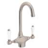 C-Spout Bar/Food Prep Faucet With Porcelain Lever Handle In Satin Nickel