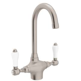 C-Spout Bar/Food Prep Faucet With Porcelain Lever Handle In Satin Nickel
