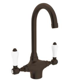 C-Spout Bar/Food Prep Faucet With Porcelain Lever Handle In Tuscan Brass