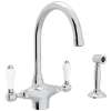 Single Hole C-Spout Kitchen Faucet With Porcelain Lever Sidespray In Polished Chrome