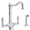 Single Hole C-Spout Kitchen Faucet With Metal Lever Sidespray In Polished Chrome