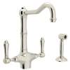 Single Hole C-Spout Kitchen Faucet With Metal Lever Sidespray In Polished Nickel