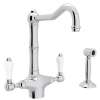 Single Hole Column Spout Kitchen Faucet With Porcelain Lever Sidespray In Polished Chrome