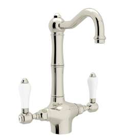 Single Hole Column Spout Bar/ Food Prep Faucet With Porcelain Lever Handle In Polished Nickel