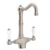 Single Hole Column Spout Bar/ Food Prep Faucet With Porcelain Lever Handle In Satin Nickel
