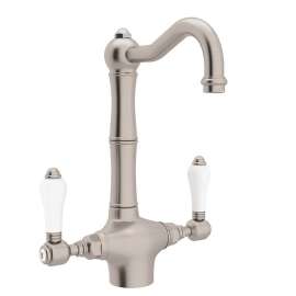 Single Hole Column Spout Bar/ Food Prep Faucet With Porcelain Lever Handle In Satin Nickel