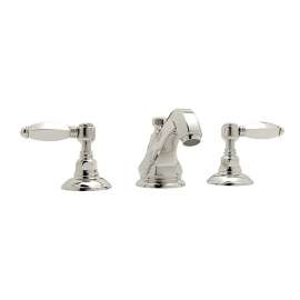 High Neck Widespread Lavatory Faucet with Metal Levers Pop-Up and Hex Spout in Polished Nickel