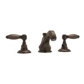 High Neck Widespread Lavatory Faucet with Metal Levers Pop-Up and Hex Spout in Tuscan Brass
