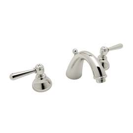 C-Spout Widespread Lavatory Faucet with Metal Levers Pop-Up in Polished Nickel