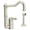 Single Hole Column Spout Kitchen Faucet With Sidespray With Metal Lever Handle In Polished Nickel