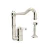 Single Hole Column Spout Kitchen Faucet With Sidespray With Porcelain Lever Handle In Polished Nickel