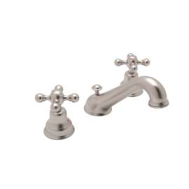 C-Spout Widespread Lavatory Faucet with Cross Handles in Satin Nickel