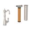 Edwardian Column Spout Kitchen Faucet With Metal Lever Handle And Triflow Filter In Satin Nickel