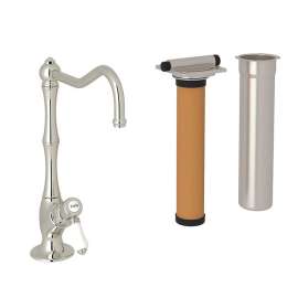 Column Spout Filter Faucet Kit With Mini Porcelain Lever Handle In Polished Nickel