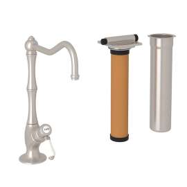 Column Spout Filter Faucet Kit With Mini Porcelain Lever Handle In Satin Nickel