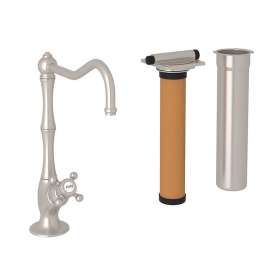 Column Spout Filter Faucet Kit With Mini Cross Handle In Satin Nickel