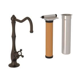 Column Spout Filter Faucet Kit With Mini Cross Handle In Tuscan Brass