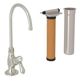 C-Spout Filter Faucet Kit With Mini Metal Lever Handle In Polished Nickel