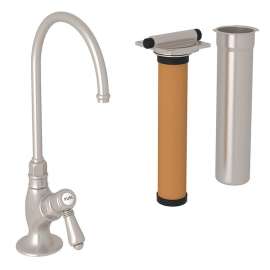 C-Spout Filter Faucet Kit With Mini Metal Lever Handle In Satin Nickel