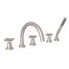 5-Hole Deck Mount Tub Filler with Cross Handle C-Spout in Satin Nickel