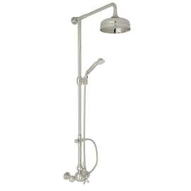 Exposed Wall Mount Thermostatic Shower with Classic Metal Lever and Volume Control in Polished Nickel