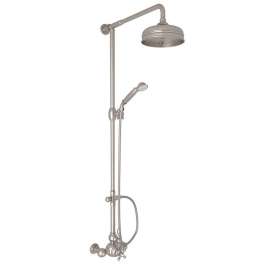 Exposed Wall Mount Thermostatic Shower with Classic Metal Lever and Volume Control in Satin Nickel
