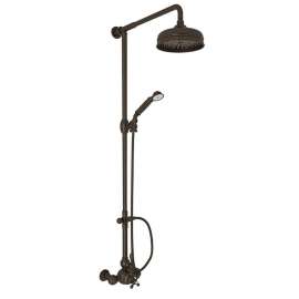 Exposed Wall Mount Thermostatic Shower with Classic Metal Lever and Volume Control in Tuscan Brass