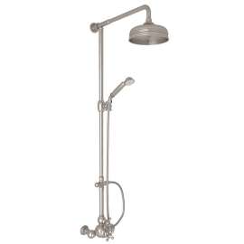 Exposed Wall Mount Thermostatic Shower with Cross Handle and Volume Control in Satin Nickel