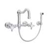 Wall Mount Column Spout Bridge Kitchen Faucet With Sidespray And Cross Handle In Polished Chrome