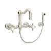 Wall Mount Column Spout Bridge Kitchen Faucet With Sidespray And Cross Handle In Polished Nickel