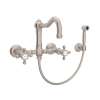 Wall Mount Column Spout Bridge Kitchen Faucet With Sidespray And Cross Handle In Satin Nickel