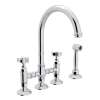 Deck Mount C-Spout 3 Leg Bridge Kitchen Faucet With Sidespray And Five Spoke Handles Sidespray In Polished Chrome
