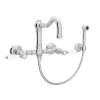 Wall Mount Column Spout Bridge Kitchen Faucet With Sidespray And Porcelain Lever Handle In Polished Chrome