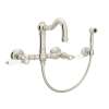 Wall Mount Column Spout Bridge Kitchen Faucet With Sidespray And Porcelain Lever Handle In Polished Nickel